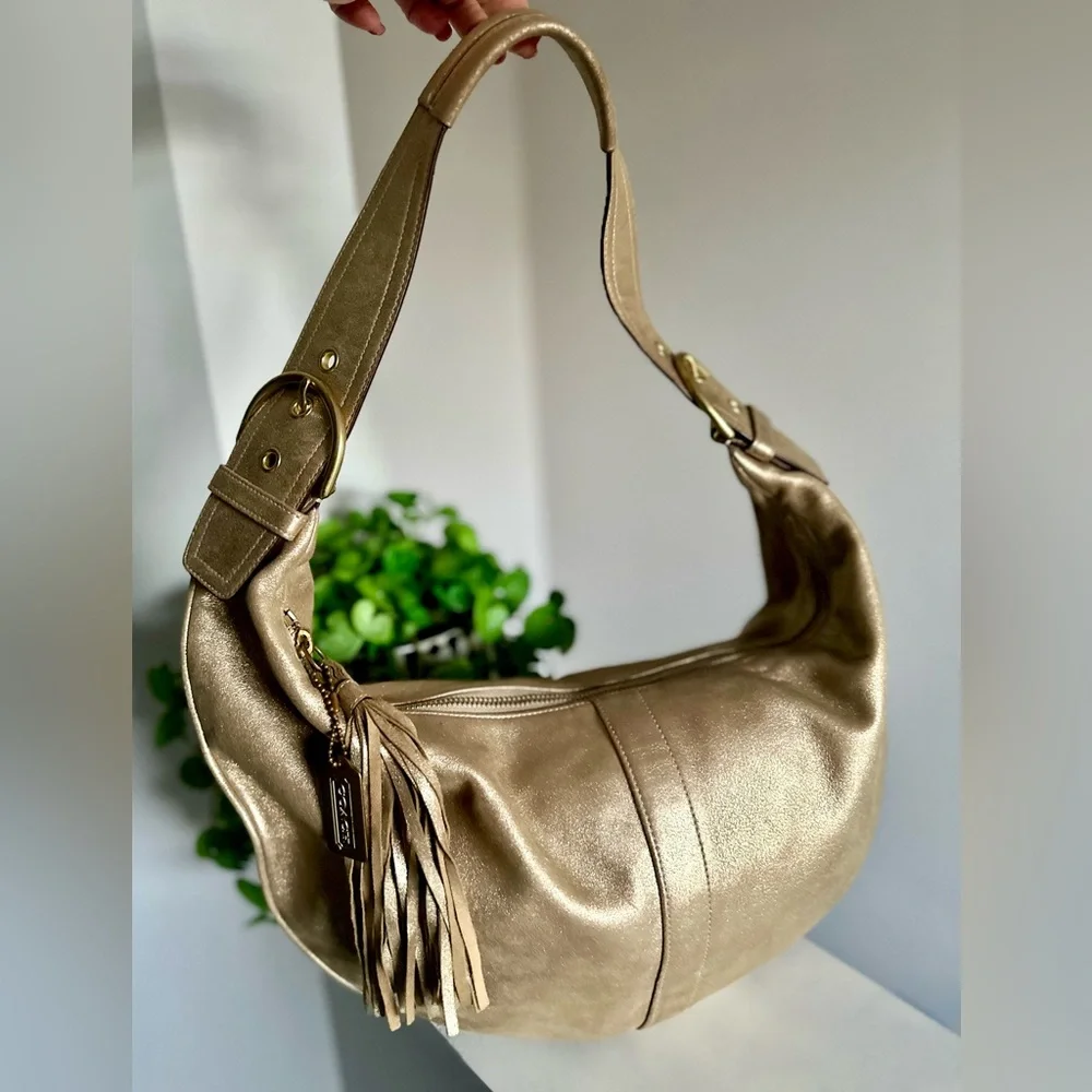 Vintage Coach Tortilla Sueded Brushed Gold Napa Leather Hobo